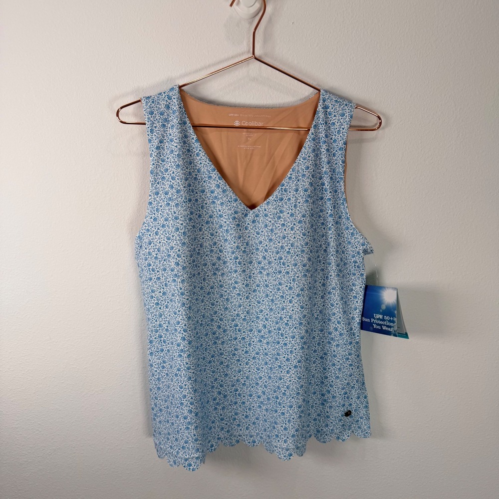 Coolibar Acropora Scallop Tank Womens XL Blue White Shell Print UPF 50+ 10767